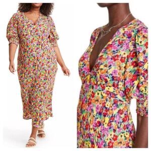 RIXO for Target multi-colored floral V-neck maxi dress size 18/20